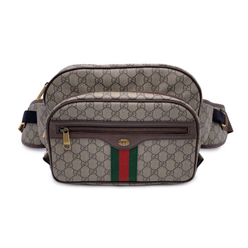 GUCCI Beige Gg Supreme Canvas Leather Ophidia Large Waist Bag
