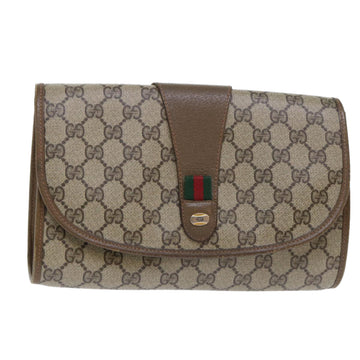 GUCCI GG Canvas Web Sherry Line Clutch Bag PVC Leather Beige Red Auth 50794