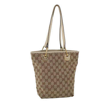 GUCCI GG Canvas Hand Bag Canvas Leather Beige White Auth 53654