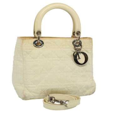 CHRISTIAN DIOR Lady Dior Canage Hand Bag Nylon 2way White Auth 54363