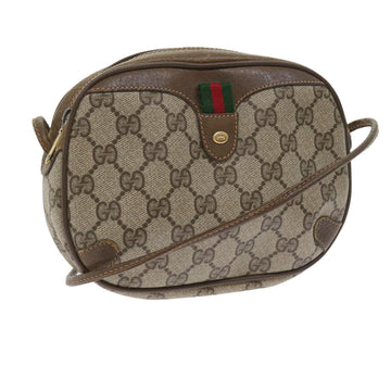 GUCCI GG Canvas Web Sherry Line Shoulder Bag PVC Leather Beige Red Auth 55892
