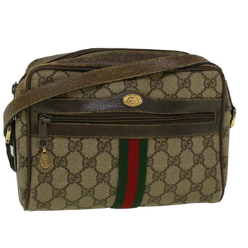 GUCCI GG Canvas Web Sherry Line Shoulder Bag PVC Leather Beige Green Auth 56454