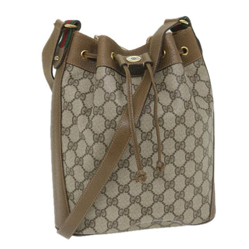 GUCCI GG Canvas Web Sherry Line Shoulder Bag PVC Leather Beige Green Auth 57304