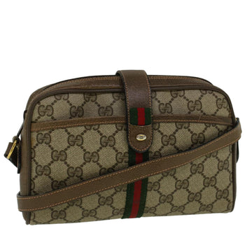 GUCCI GG Canvas Web Sherry Line Shoulder Bag PVC Leather Beige Green Auth 57313