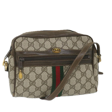 GUCCI GG Canvas Web Sherry Line Shoulder Bag PVC Leather Beige Green Auth 57363