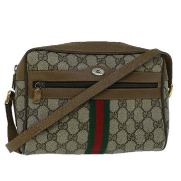 GUCCI GG Canvas Web Sherry Line Shoulder Bag PVC Leather Beige Green Auth 57622