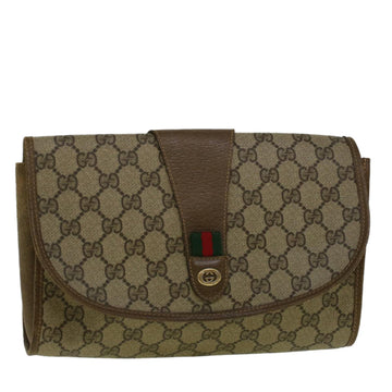 GUCCI GG Canvas Web Sherry Line Clutch Bag PVC Leather Beige Green Auth 58276