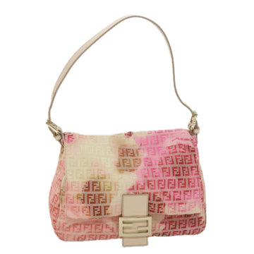 FENDI Zucchino Canvas Mamma Baguette Shoulder Bag Pink Auth 58332
