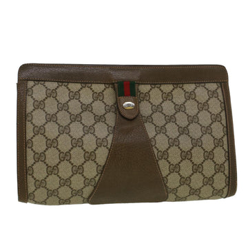 GUCCI GG Canvas Web Sherry Line Clutch Bag PVC Leather Beige Green Auth 59249