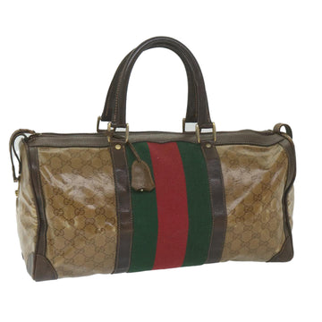 GUCCI GG Crystal Web Sherry Line Boston Bag Brown Red Green Auth 59337