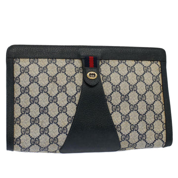 GUCCI GG Supreme Sherry Line Clutch Bag Red Navy Gray 156 01 033 Auth 59620