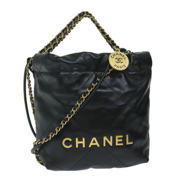 CHANEL  22 Chain Hand Bag Leather Black AS3980 CC Auth 59889S