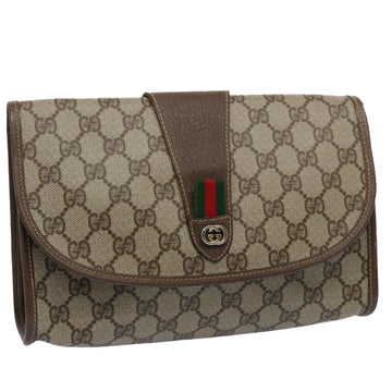 GUCCI GG Canvas Web Sherry Line Clutch Bag PVC Beige Green Red Auth 59919