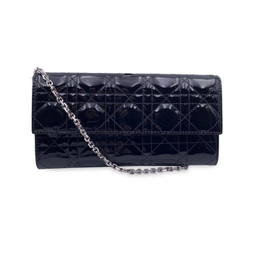 CHRISTIAN DIOR Black Patent Leather Clutch Pochette Lady Dior Bag