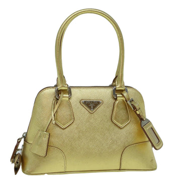 PRADA Hand Bag Safiano leather Gold Auth 60231A