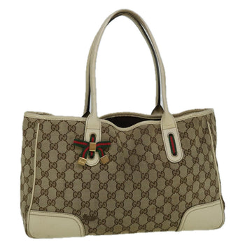 GUCCI GG Canvas Web Sherry Line Tote Bag Beige Red Green 163805 Auth 60259