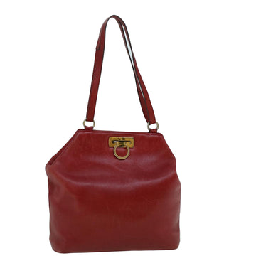 SALVATORE FERRAGAMO Gancini Tote Bag Leather Red Auth 60279