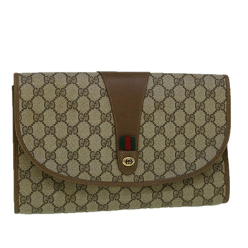 GUCCI GG Canvas Web Sherry Line Clutch Bag PVC Beige Red Green Auth 60360
