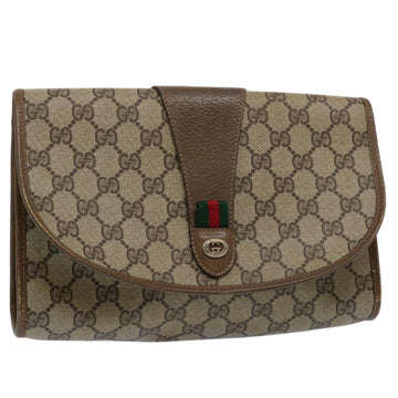 GUCCI GG Supreme Web Sherry Line Clutch Bag Beige Red Green 89 01 030 Auth 60861
