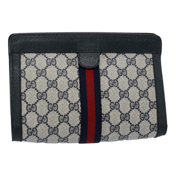 GUCCI GG Canvas Sherry Line Clutch Bag PVC Navy Red Auth 60979