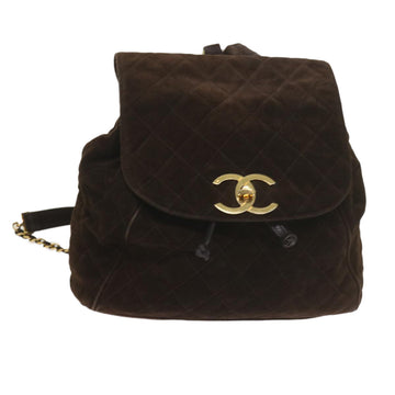 CHANEL Matelasse Turn Lock Chain Backpack Suede Brown CC Auth 61074