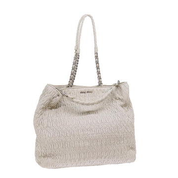 MIU MIU Materasse Chain Tote Bag Leather White Auth 61115