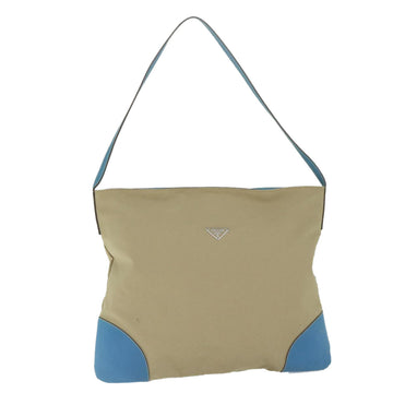 PRADA Shoulder Bag Canvas Beige Light Blue Auth 61240