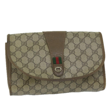 GUCCI GG Canvas Web Sherry Line Clutch Bag PVC Beige Green Red Auth 61258