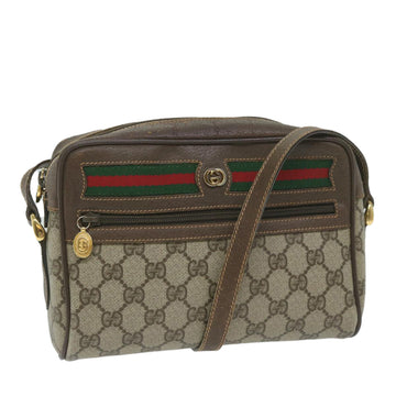 GUCCI GG Canvas Web Sherry Line Shoulder Bag PVC Beige Red Green Auth 61350