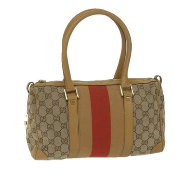 GUCCI GG Canvas Sherry Line Hand Bag Beige Red Brown 000 0851 Auth 61421
