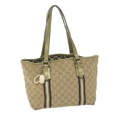 GUCCI GG Canvas Sherry Line Tote Bag Beige Black 137896 Auth 61423