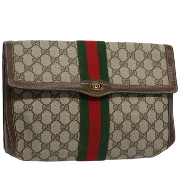 GUCCI GG Supreme Web Sherry Line Clutch Bag Beige Red Green 89 01 007 Auth 61533