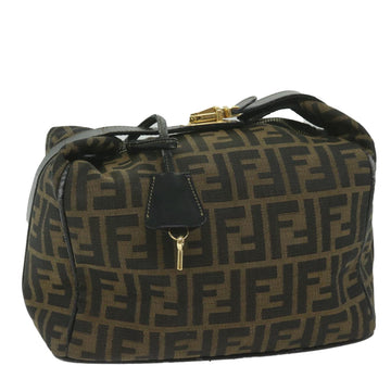 FENDI Zucca Canvas Vanity Cosmetic Pouch Black Brown Auth 61795