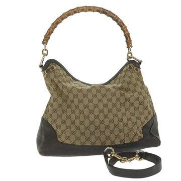 GUCCI GG Canvas Bamboo Shoulder Bag 2way Beige 282315 Auth 61957