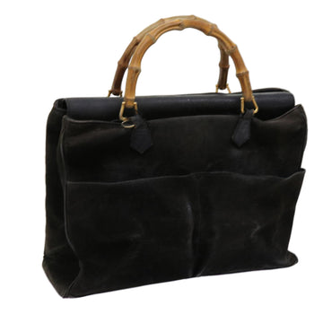 GUCCI Bamboo Hand Bag Suede Black 002 2855 0322 0 Auth 62363