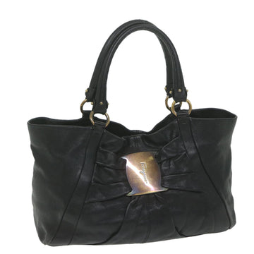 SALVATORE FERRAGAMO Tote Bag Leather Black Auth 62419