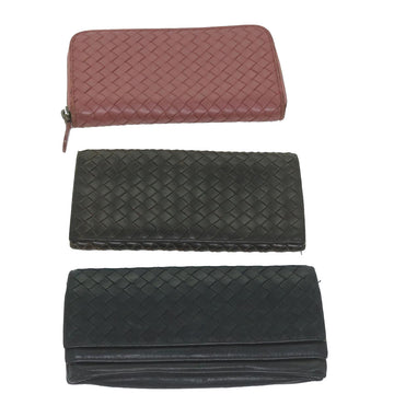 BOTTEGAVENETA INTRECCIATO Wallet Leather 3Set Black Pink Auth 62859