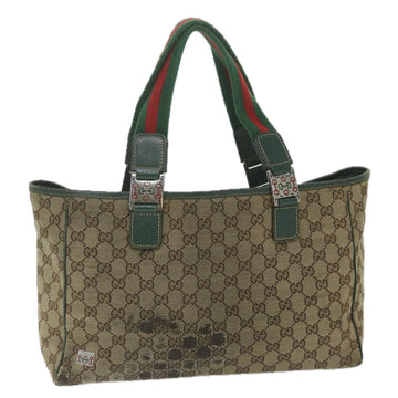 GUCCI GG Canvas Web Sherry Line Tote Bag Beige Red Green 145758 Auth 63256