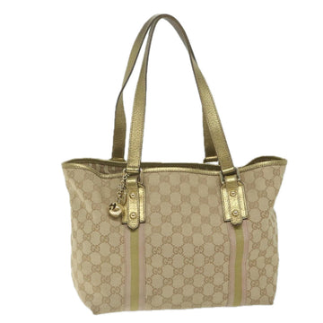 GUCCI GG Canvas Sherry Line Tote Bag Beige Pink Gold 137396 Auth 63257