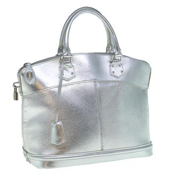 LOUIS VUITTON Suhari Lockit MM Hand Bag Leather Silver M95600 LV Auth 63369