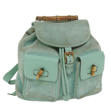 GUCCI Bamboo Backpack Suede Light Blue Auth 63986