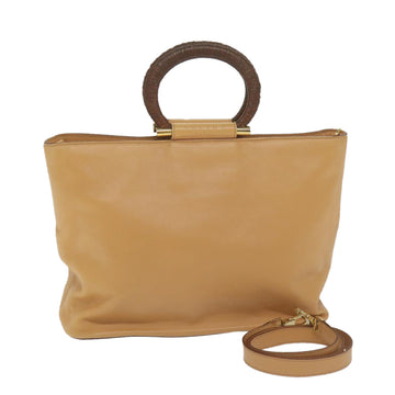 CELINE Hand Bag Leather 2way Beige Brown Auth 63990