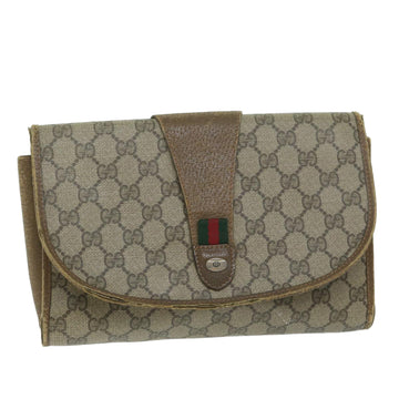 GUCCI GG Canvas Web Sherry Line Clutch Bag PVC Beige Green Red Auth 64005