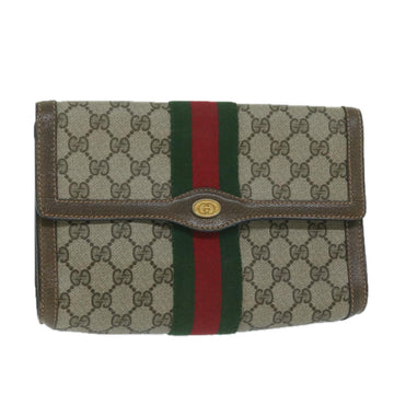 GUCCI GG Supreme Web Sherry Line Clutch Bag Beige Red Green 89 01 006 Auth 64125