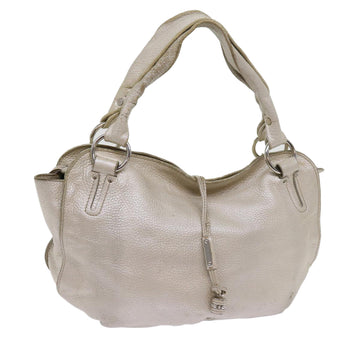 CELINE Tote Bag Leather Beige Auth 64278