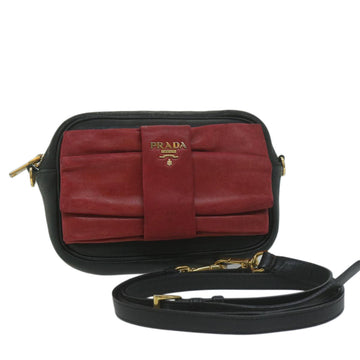 PRADA Shoulder Bag Leather Black Red Auth 65035