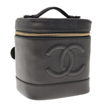 CHANEL Vanity Cosmetic Pouch Caviar Skin Black CC Auth 65257A