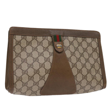 GUCCI GG Canvas Web Sherry Line Clutch Bag PVC Beige Green Red Auth 65580