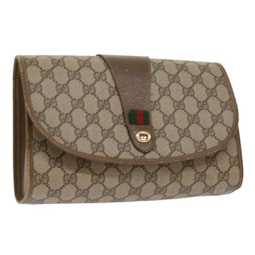 GUCCI GG Canvas Web Sherry Line Clutch Bag PVC Beige Green Red Auth 65592