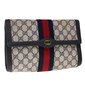 GUCCI GG Supreme Sherry Line Clutch Bag PVC Navy Red 89 01 006 Auth 65742